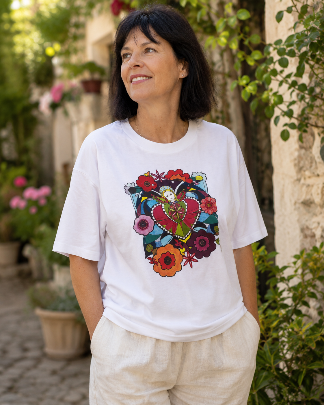 T-shirt aquarelle "L'ange et le cœur" — Art original, coton doux