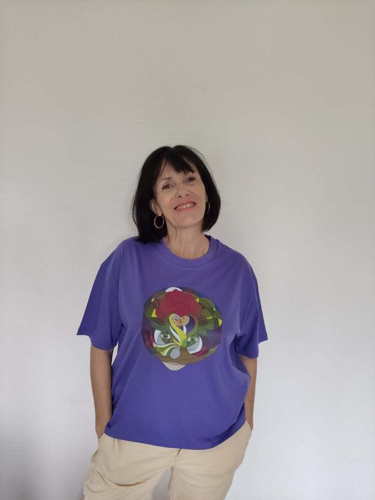 T-shirt Coton bio Femme - Illustration feutres Aquarelle- "Le cœur de l'arbre"