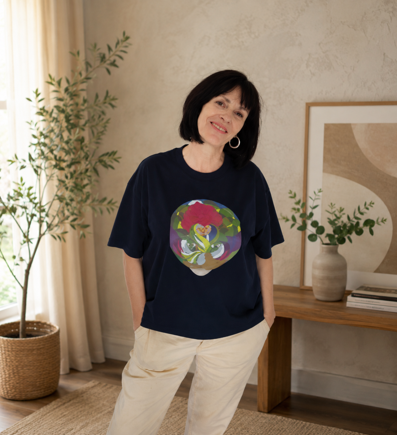 T-shirt Coton bio Femme - Illustration feutres Aquarelle- "Le cœur de l'arbre"