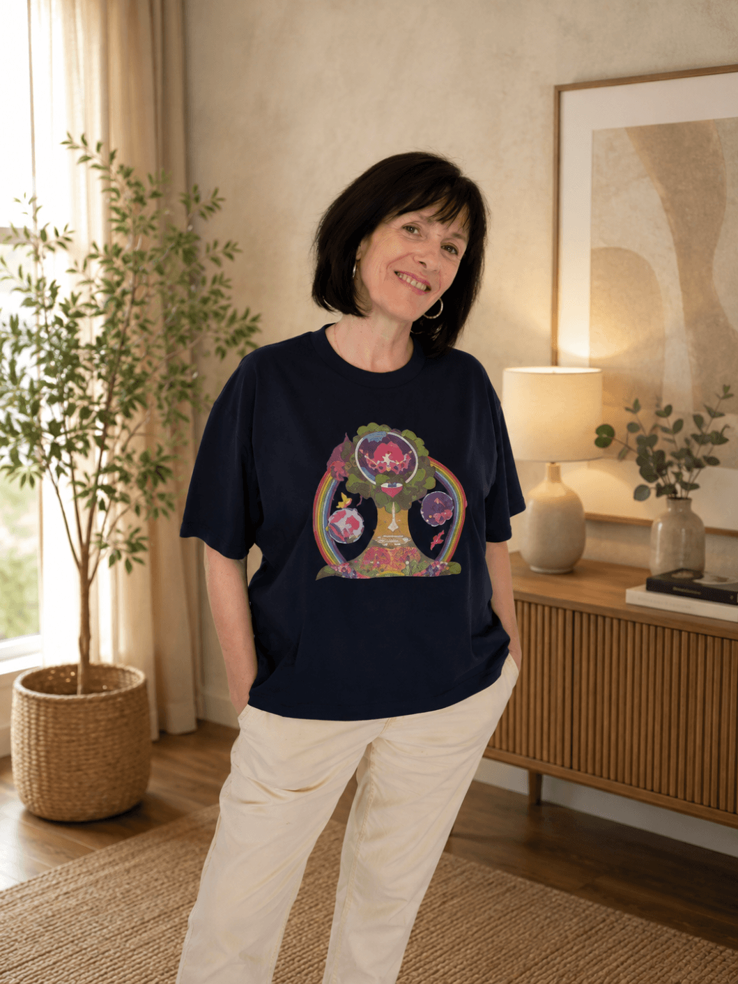 T-shirt Coton bio Femme - Illustration Feutres Aquarelle- "Elle porte la forêt"
