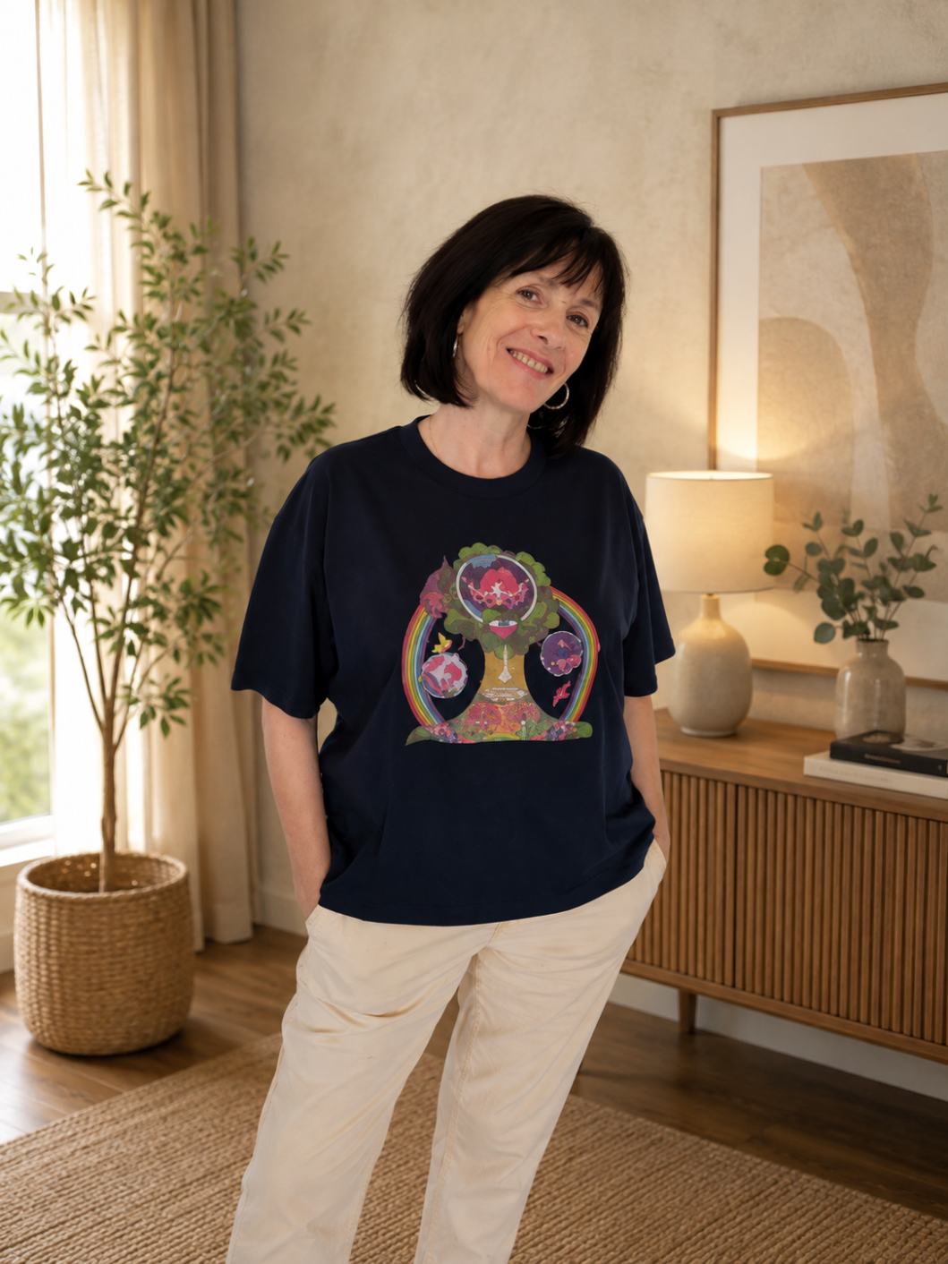 T-shirt Coton bio Femme - Illustration Feutres Aquarelle- "Elle porte la forêt"